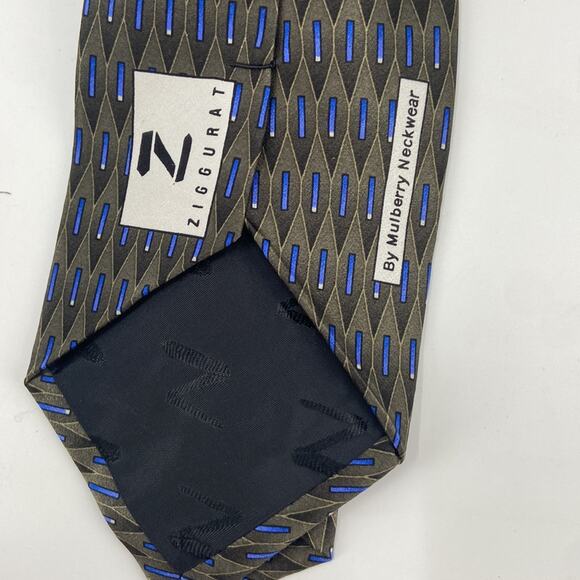 Ziggurat by Mulberry neckwear blue green patterned pure silk tie - Picture 5 of 6